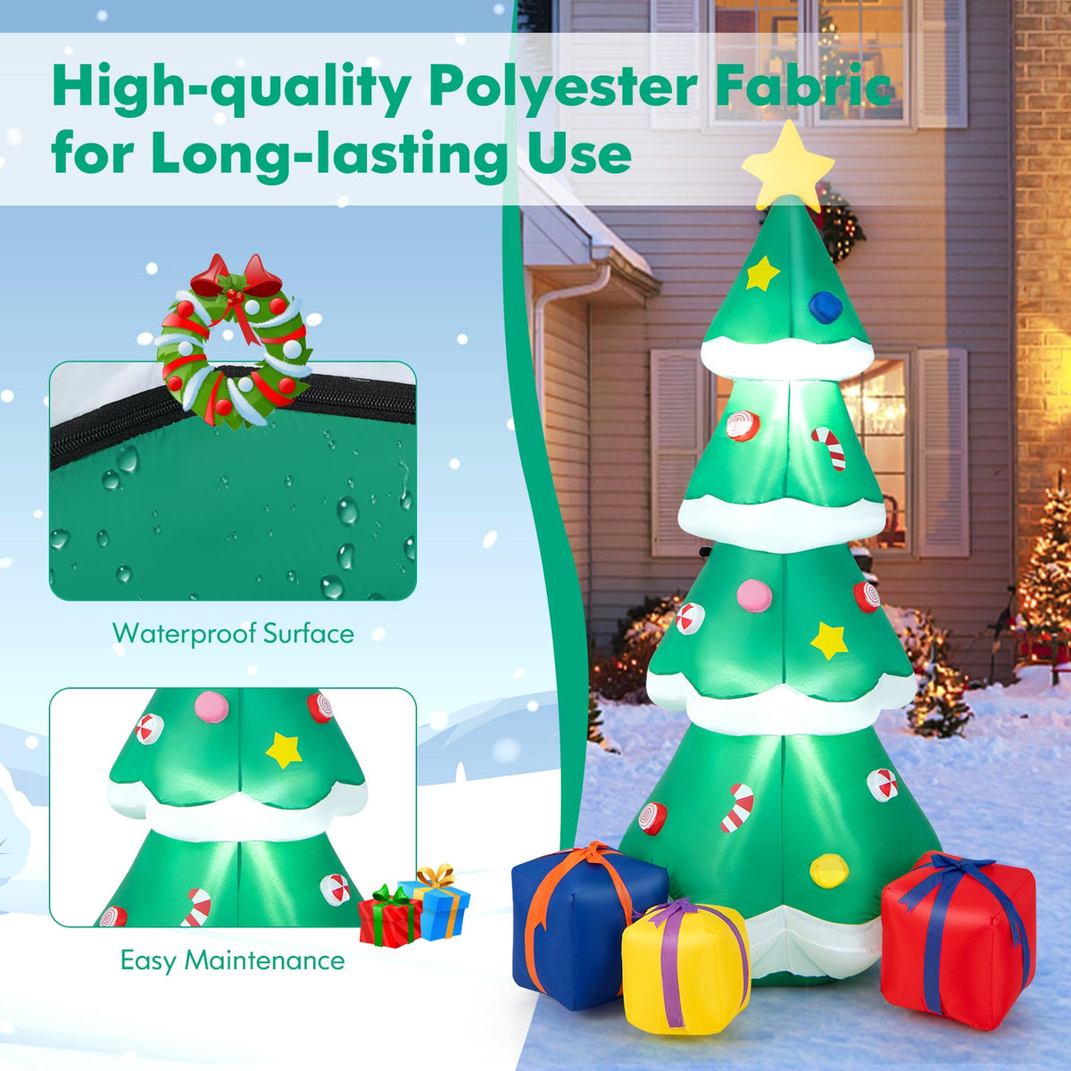 6 ft inflatable Christmas tree with 3 gift boxes by DirectDeals, green with star topper on Tampa Home & Garden Store