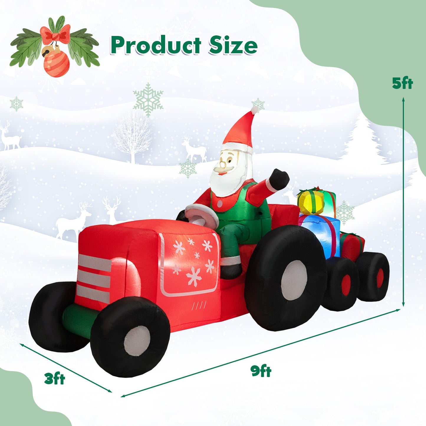 9 Feet Long Christmas Santa inflatable on a red wagon with gifts, lawn ornament DirectDeals on Tampa Home & Garden Store