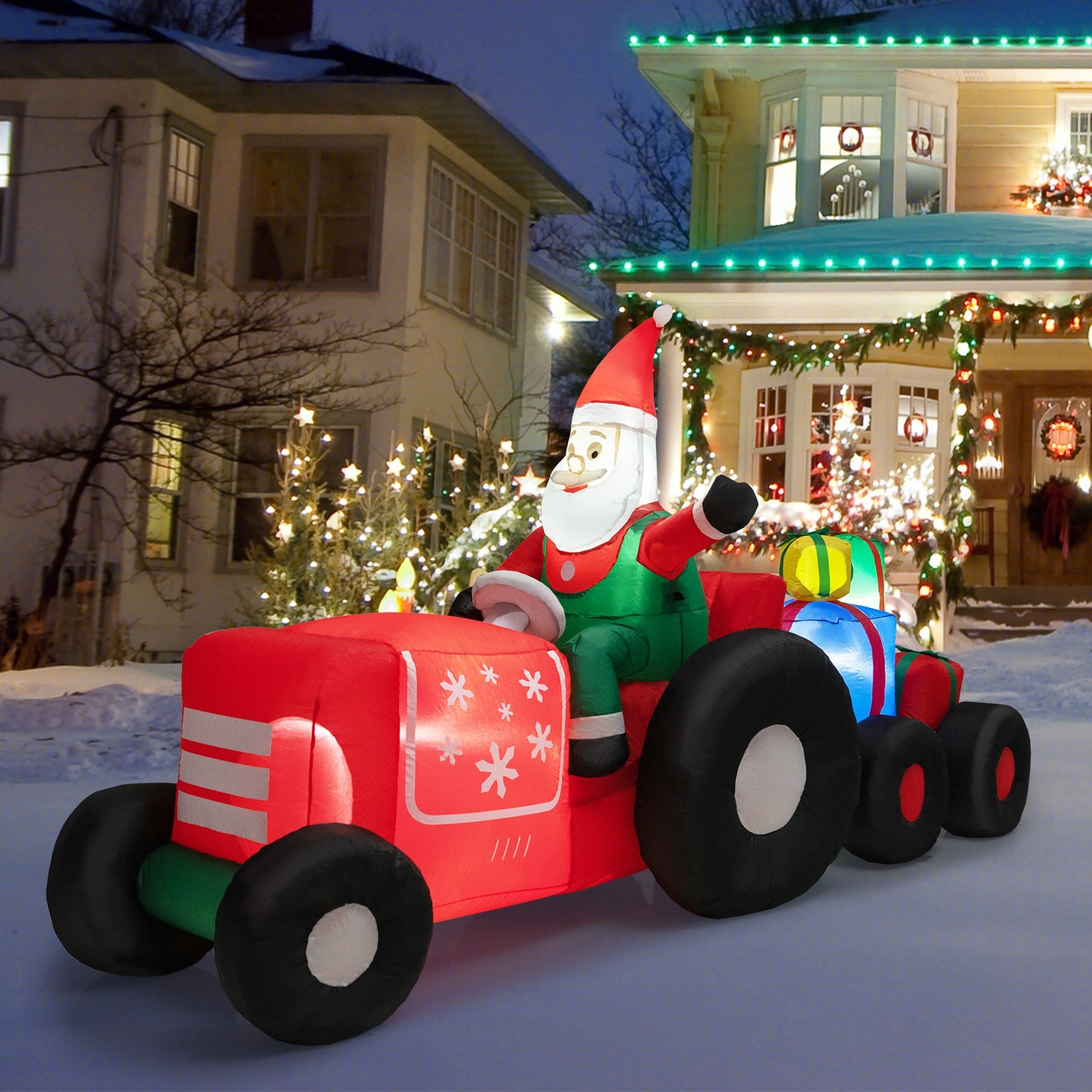 9 Feet Christmas Santa Inflatable on a red gift-train with presents DirectDeals lawn decor on Tampa Home & Garden Store