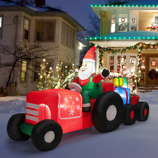 9 Feet Christmas Santa Inflatable on a red gift-train with presents DirectDeals lawn decor on Tampa Home & Garden Store