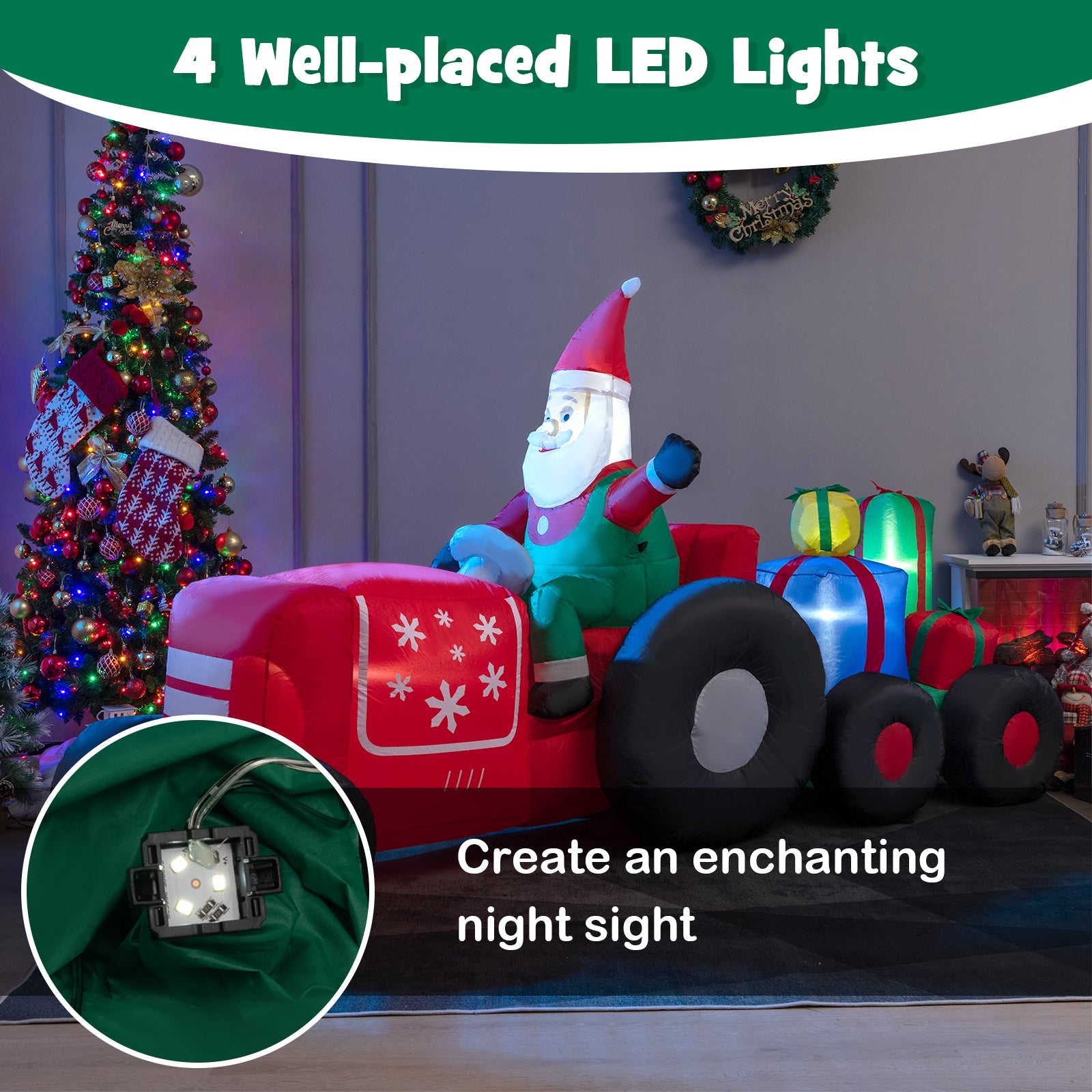 9 Feet Long DirectDeals Santa inflatable with gifts in a red sleigh, LED lawn ornament on Tampa Home & Garden Store