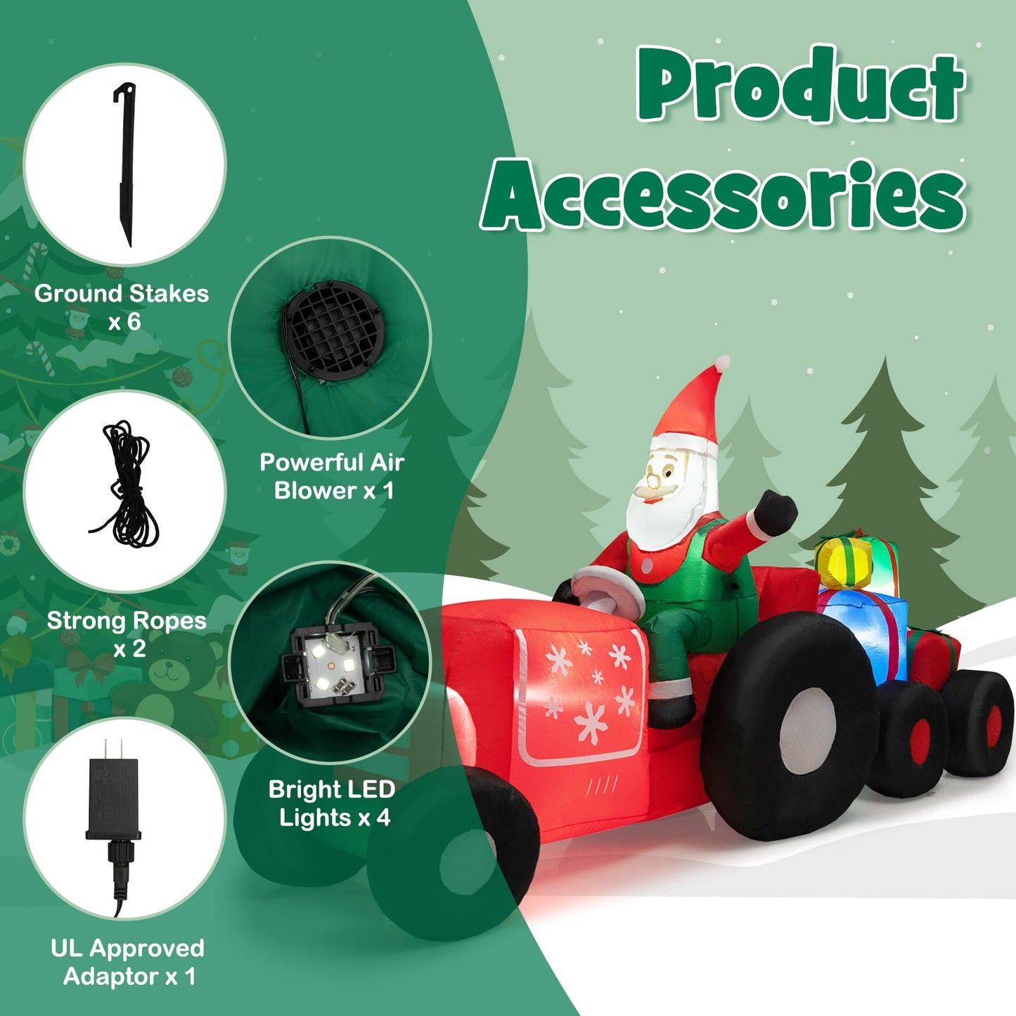 DirectDeals 9ft Christmas Inflatable Santa with Gifts lawn decor LED lights blower stakes x6 on Tampa Home & Garden Store