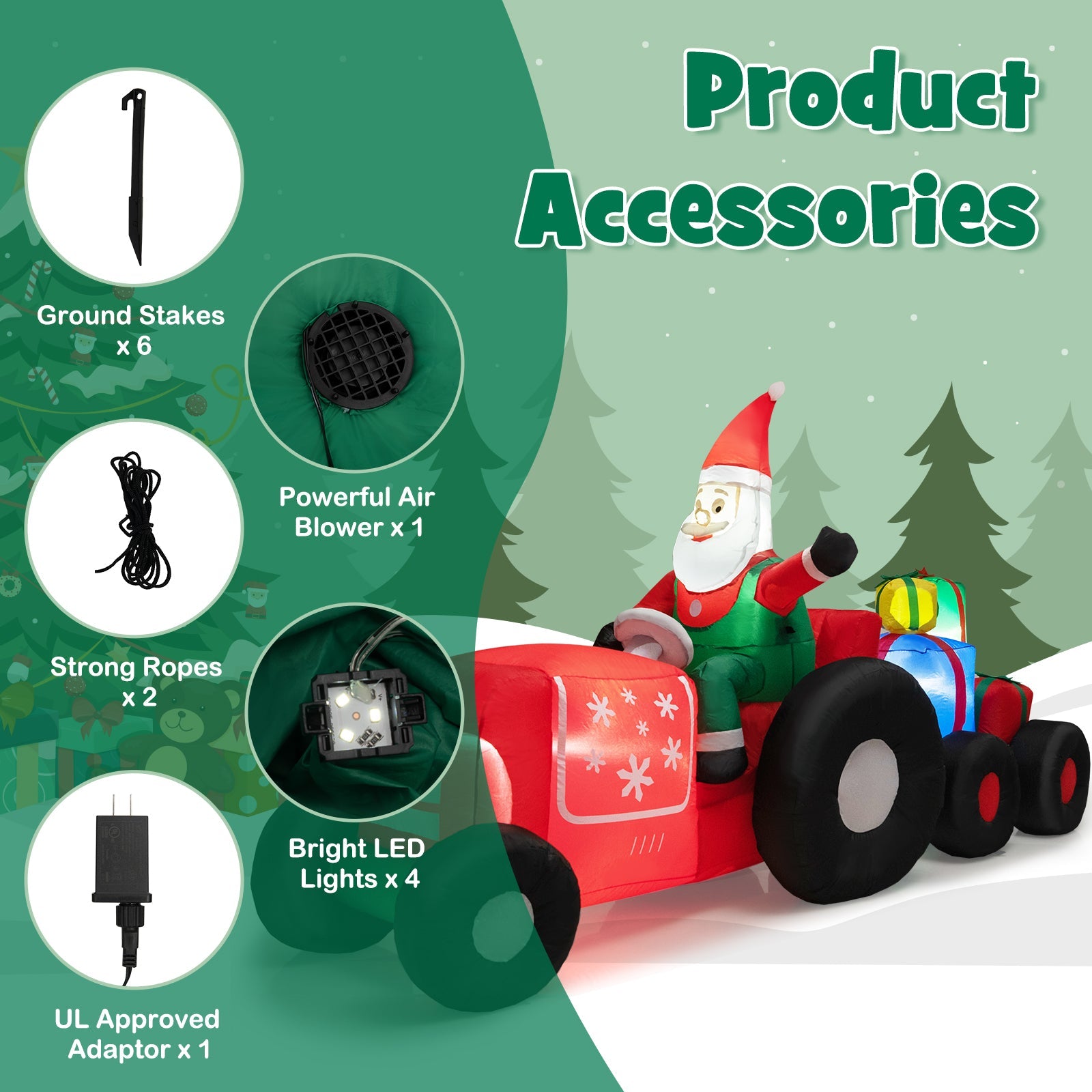 DirectDeals 9ft Christmas Inflatable Santa with Gifts lawn decor LED lights blower stakes x6 on Tampa Home & Garden Store