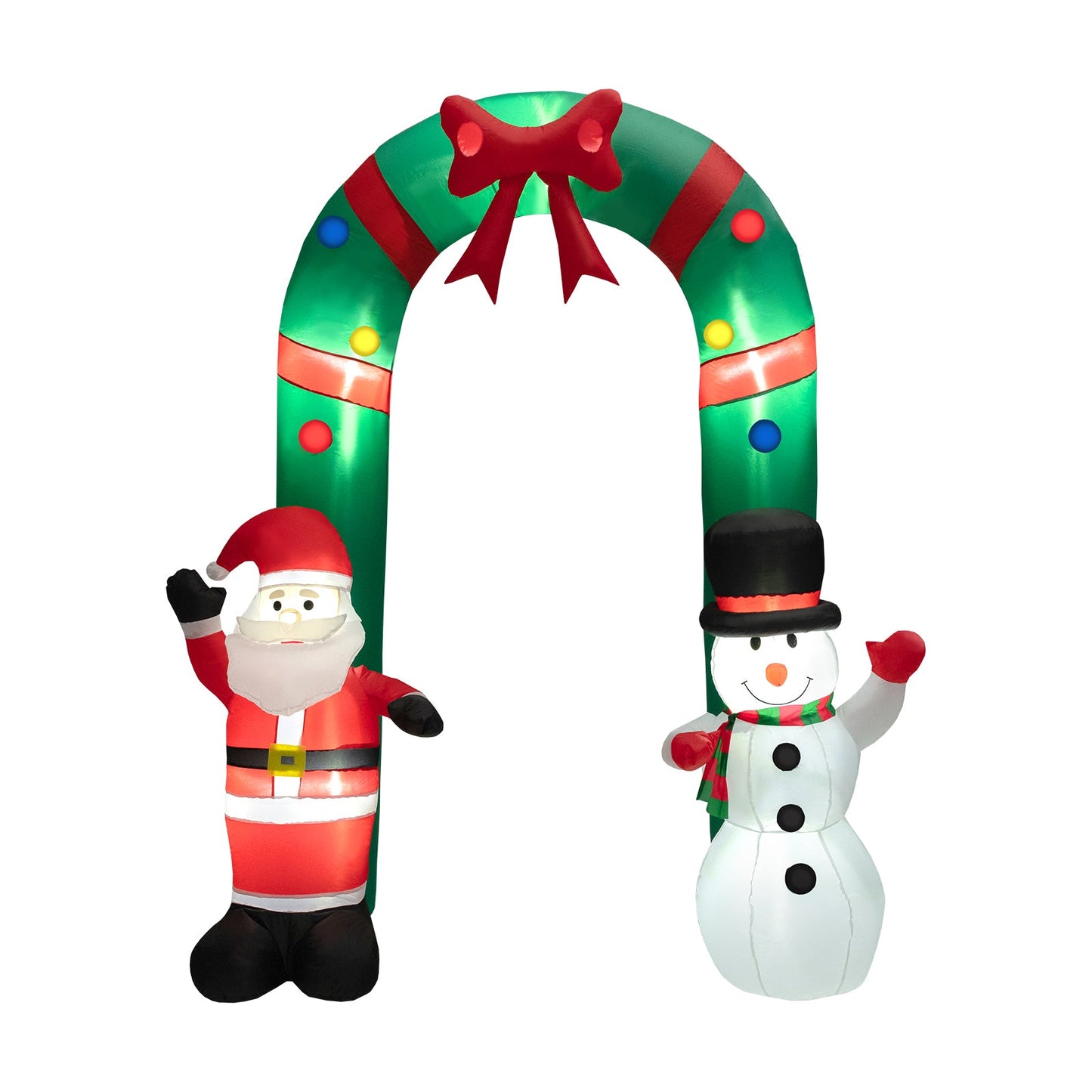 8 ft inflatable archway with Santa and snowman, green arch featuring red bow and lights DirectDeals on Tampa Home & Garden Store
