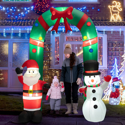 8 ft inflatable archway in green with red bow, Santa and snowman inflatables on Tampa Home & Garden Store