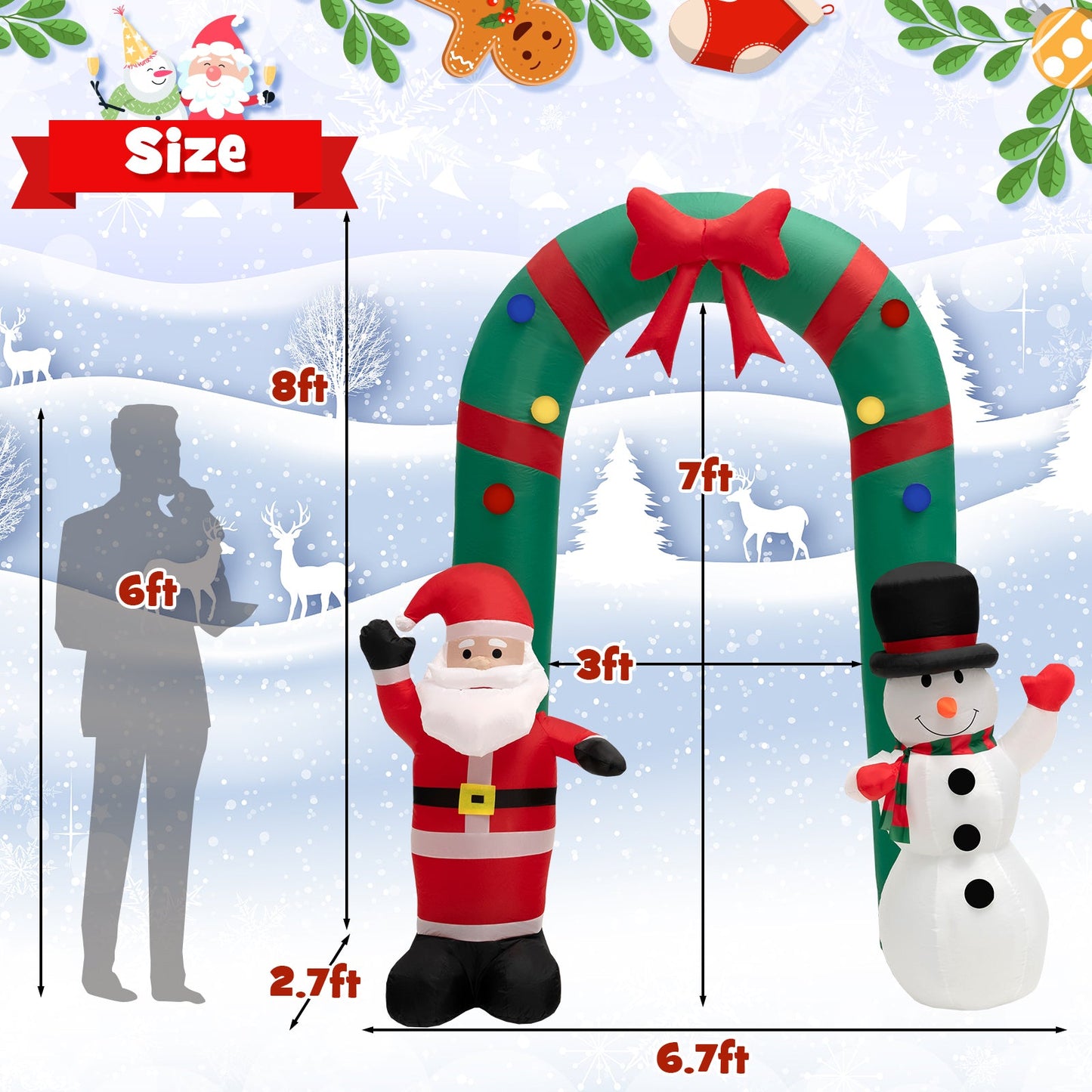 8 ft Christmas Inflatable Archway with Santa Claus and Snowman, green arch DirectDeals on Tampa Home & Garden Store
