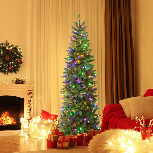 DirectDeals 6ft Pre-Lit Pencil Christmas Tree with 648 PVC/PE tips and multicolor lights on Tampa Home & Garden Store