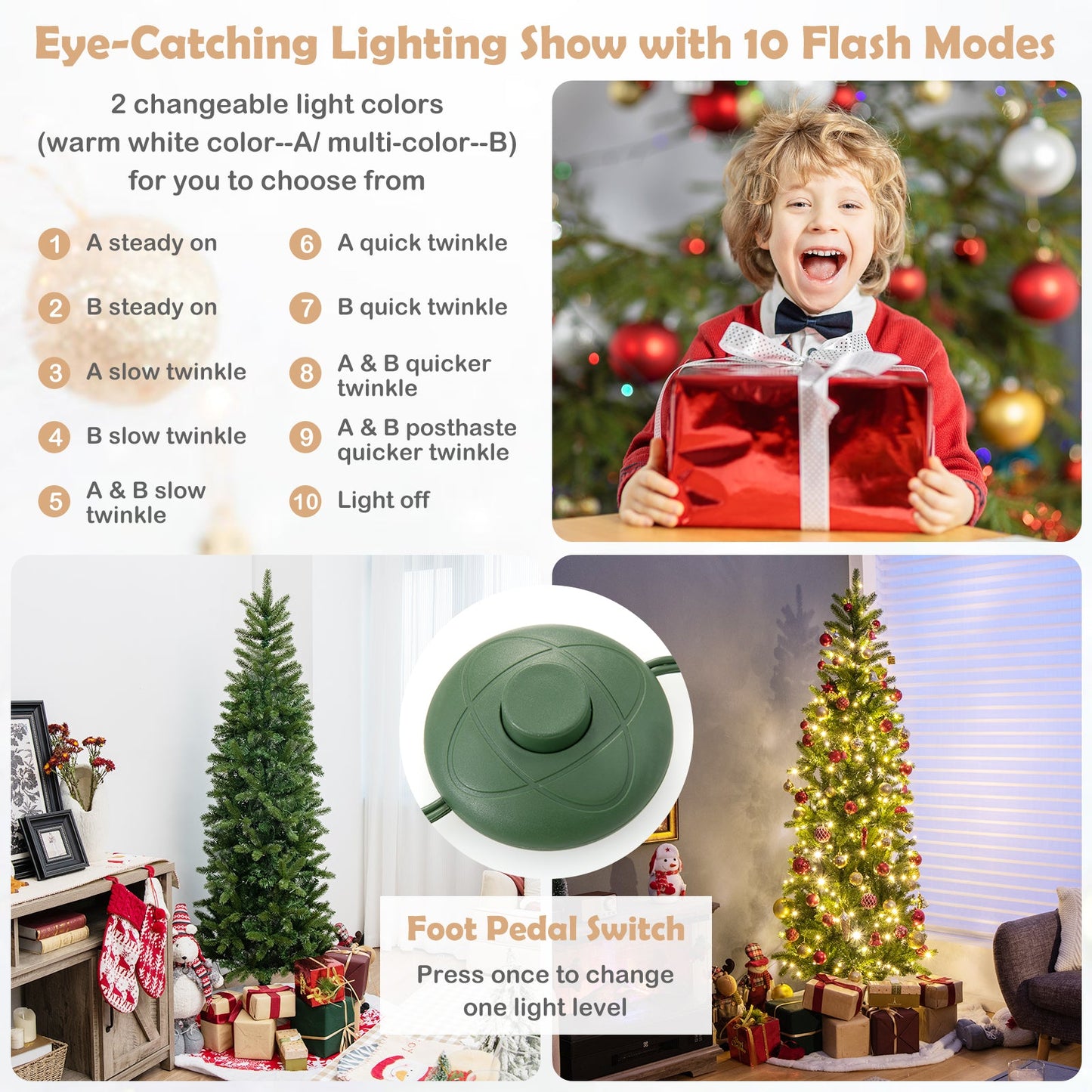6 ft pre-lit artificial Christmas pencil tree with 648 PVC/PE branch tips DirectDeals on Tampa Home & Garden Store