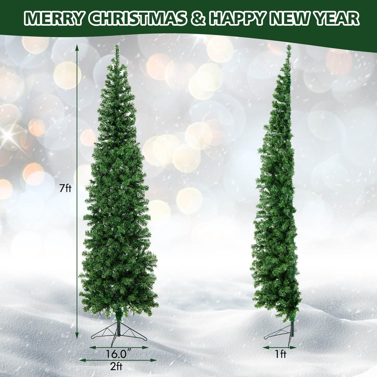 7 ft prelit half-shape Christmas tree, 150 lights, green artificial on metal stand on Tampa Home & Garden Store