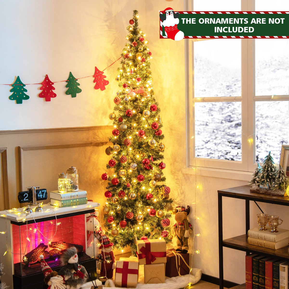 DirectDeals 7 ft prelit half-shape Christmas tree with 150 lights, gold and red ornaments on Tampa Home & Garden Store