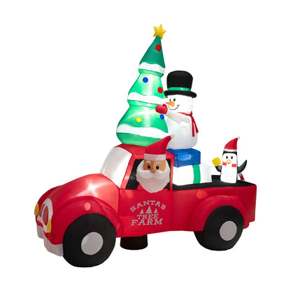 8ft wide inflatable Santa driving a red car with a green Christmas tree, snowman, LED lights on Tampa Home & Garden Store