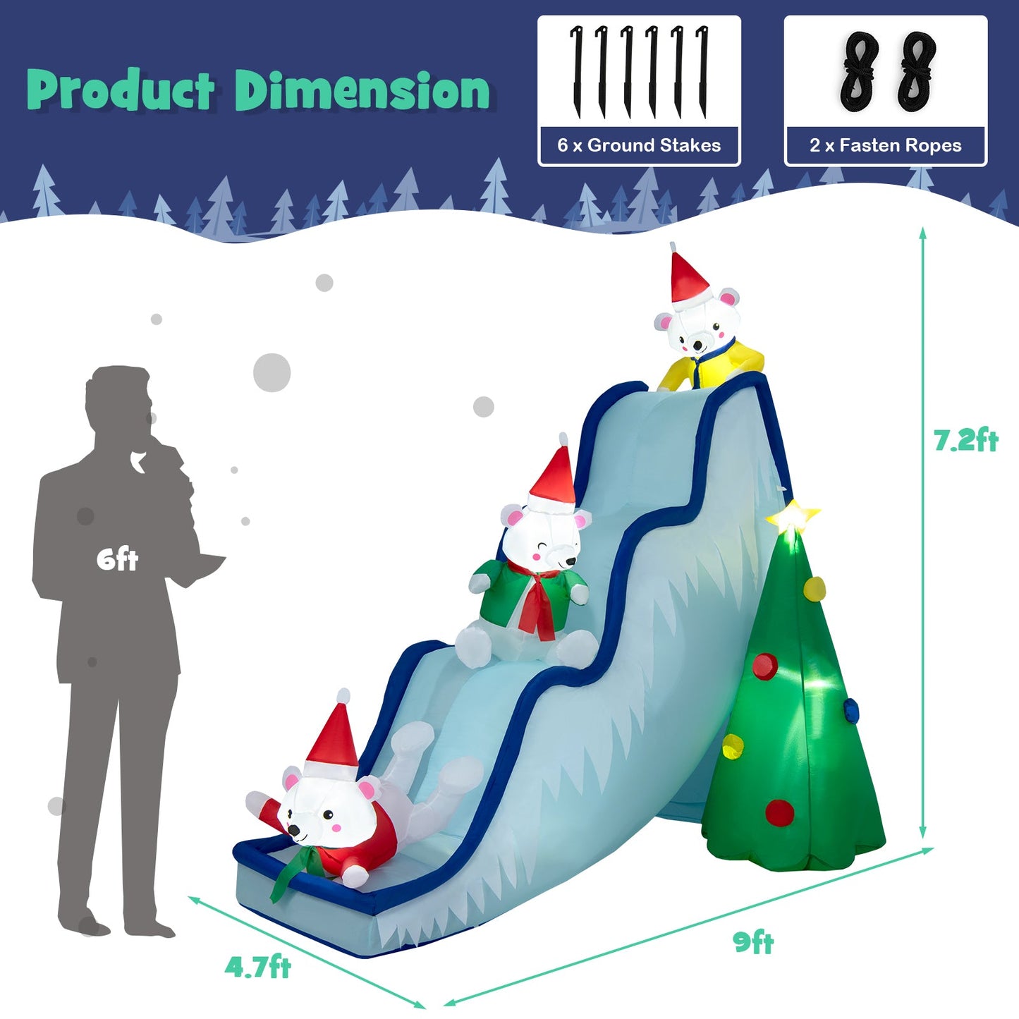 9 ft inflatable polar bear slide with LED lights by DirectDeals, holiday decor on Tampa Home & Garden Store