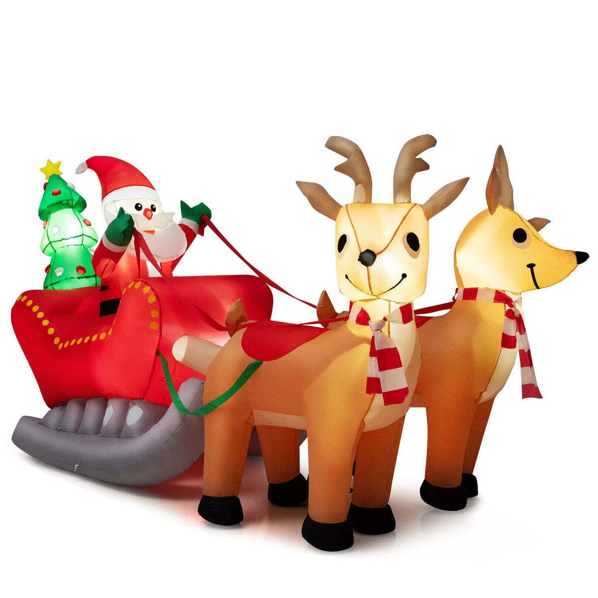 7.2 ft Christmas Santa on red sled with LED lights pulled by reindeer and tree DirectDeals on Tampa Home & Garden Store