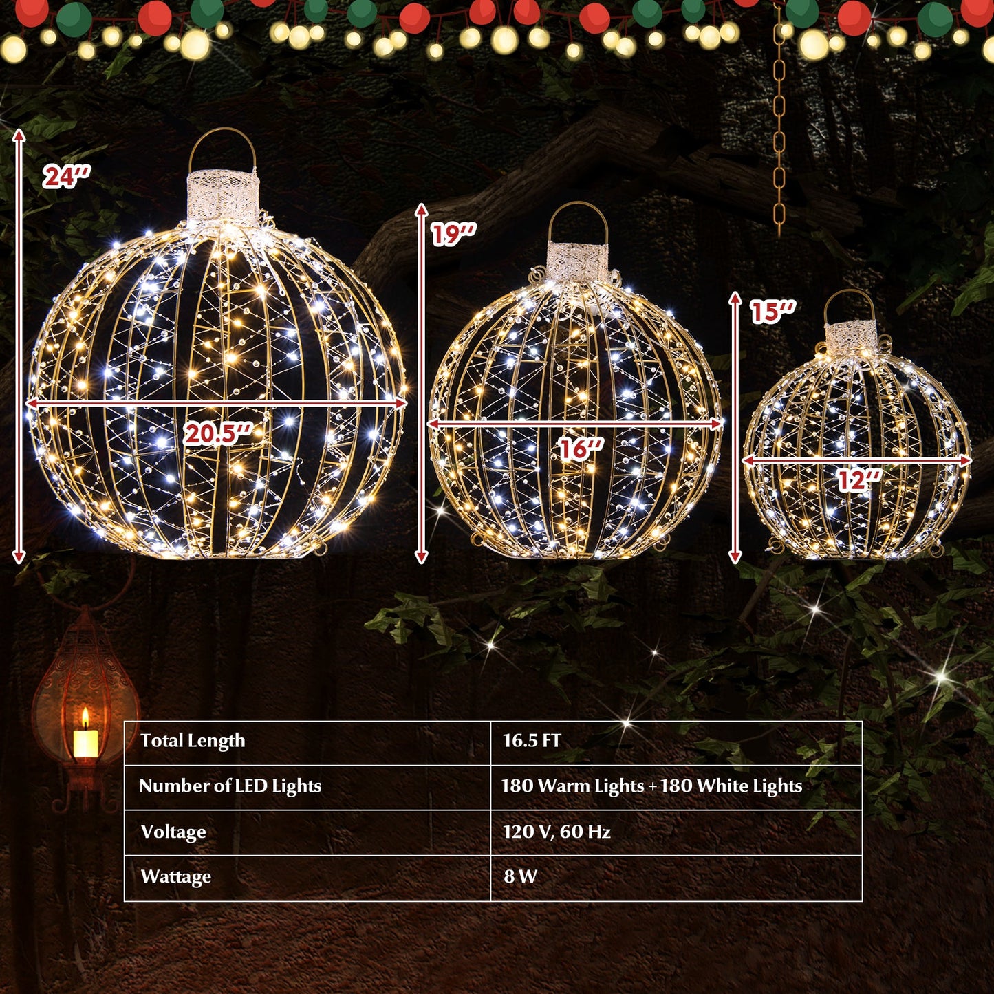 3-Pack Golden Christmas LED Light Balls with 6 stakes and cable ties DirectDeals on Tampa Home & Garden Store