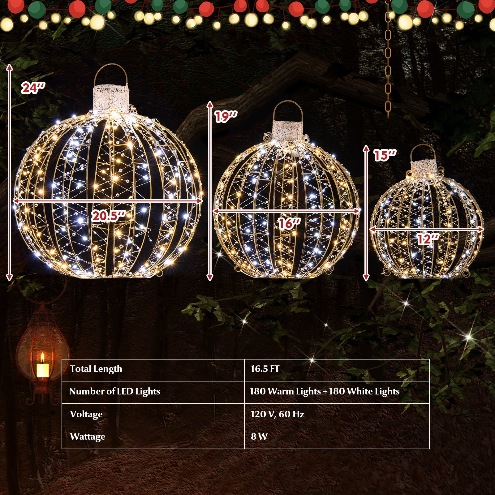 3-Pack Golden Christmas LED Light Balls with 6 stakes and cable ties DirectDeals on Tampa Home & Garden Store