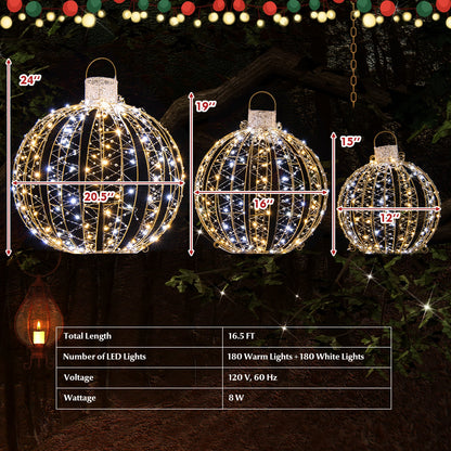 3-Pack Golden Christmas LED Light Balls with 6 stakes and cable ties DirectDeals on Tampa Home & Garden Store