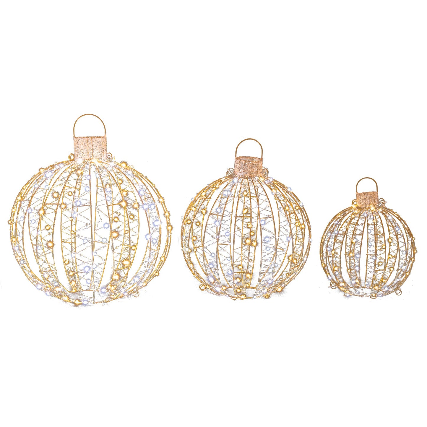 DirectDeals 3-pack golden LED light balls, wireframe spheres with warm white lights on Tampa Home & Garden Store