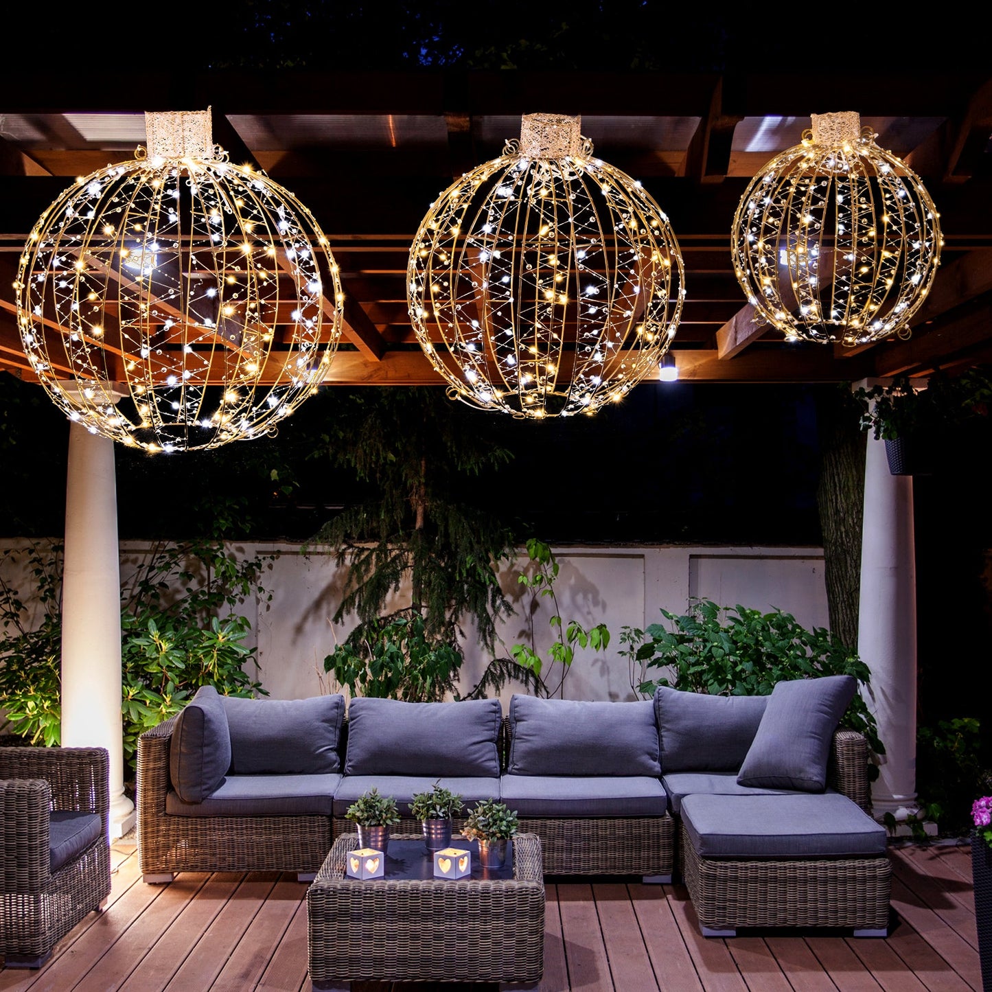 DirectDeals 3-Pack Golden Christmas LED Light Balls with wireframe spheres for outdoor decor on Tampa Home & Garden Store