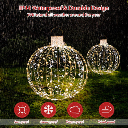 3-pack Christmas LED light balls with golden wire frames warm LEDs, cable ties and 6 stakes on Tampa Home & Garden Store