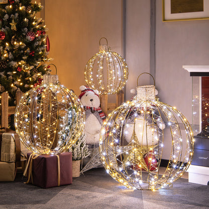 3-pack golden LED light ball spheres with warm-white lights; wire-frame design with 6 stakes on Tampa Home & Garden Store