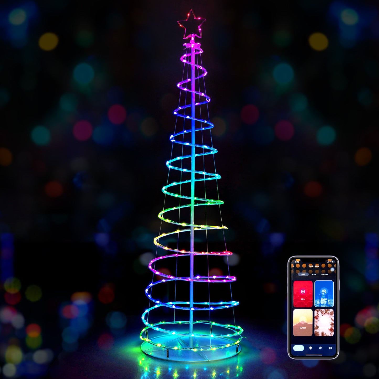 6 ft light-up spiral Christmas tree with star top rainbow LEDs, white frame DirectDeals on Tampa Home & Garden Store