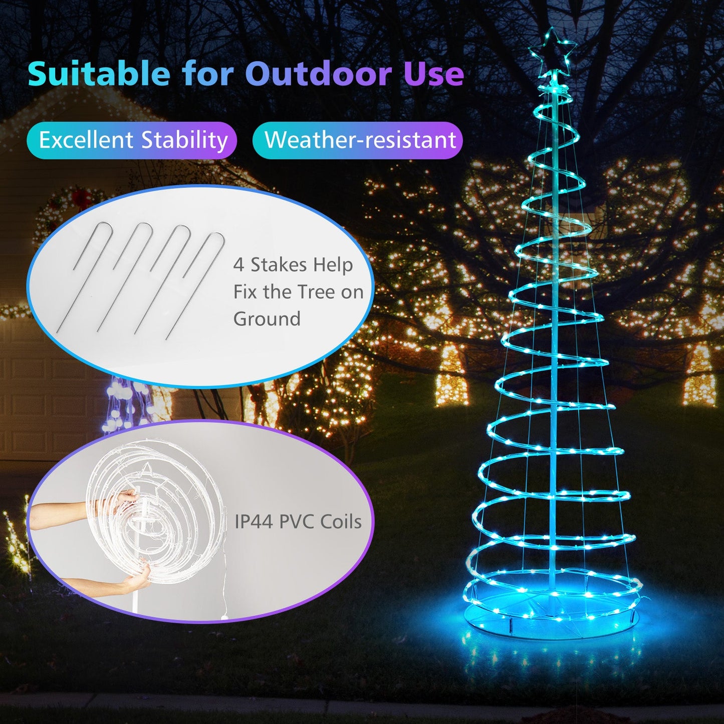 6 Feet Light Up Spiral Christmas Tree with Tree Top Star-White by DirectDeals, blue LED spiral on Tampa Home & Garden Store