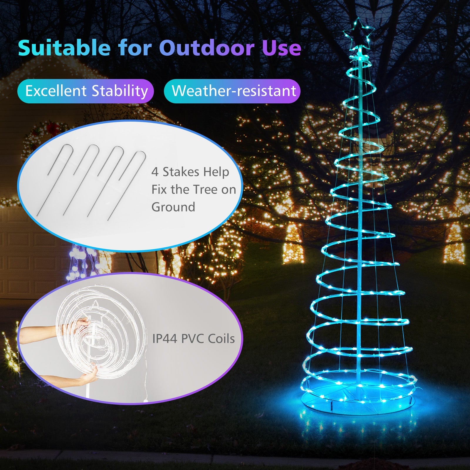 6 Feet Light Up Spiral Christmas Tree with Tree Top Star-White by DirectDeals, blue LED spiral on Tampa Home & Garden Store