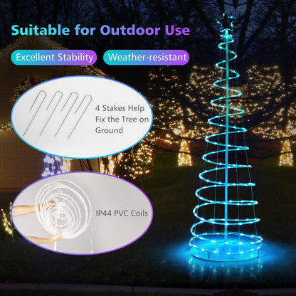 6 Feet Light Up Spiral Christmas Tree with Tree Top Star-White by DirectDeals, blue LED spiral on Tampa Home & Garden Store