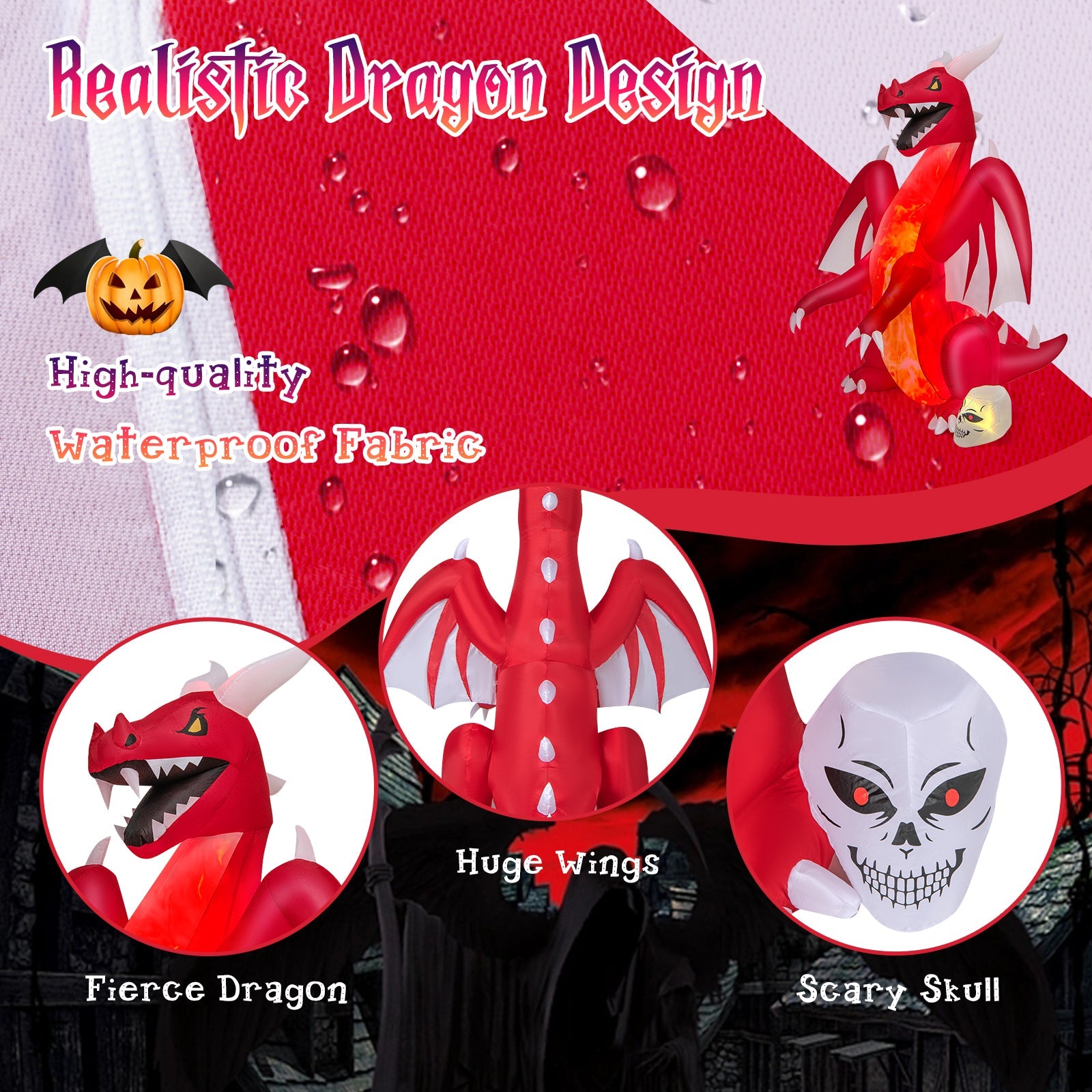 8 ft red dragon inflatable with wings, Halloween decor by DirectDeals, inflatable party decoration on Tampa Home & Garden Store