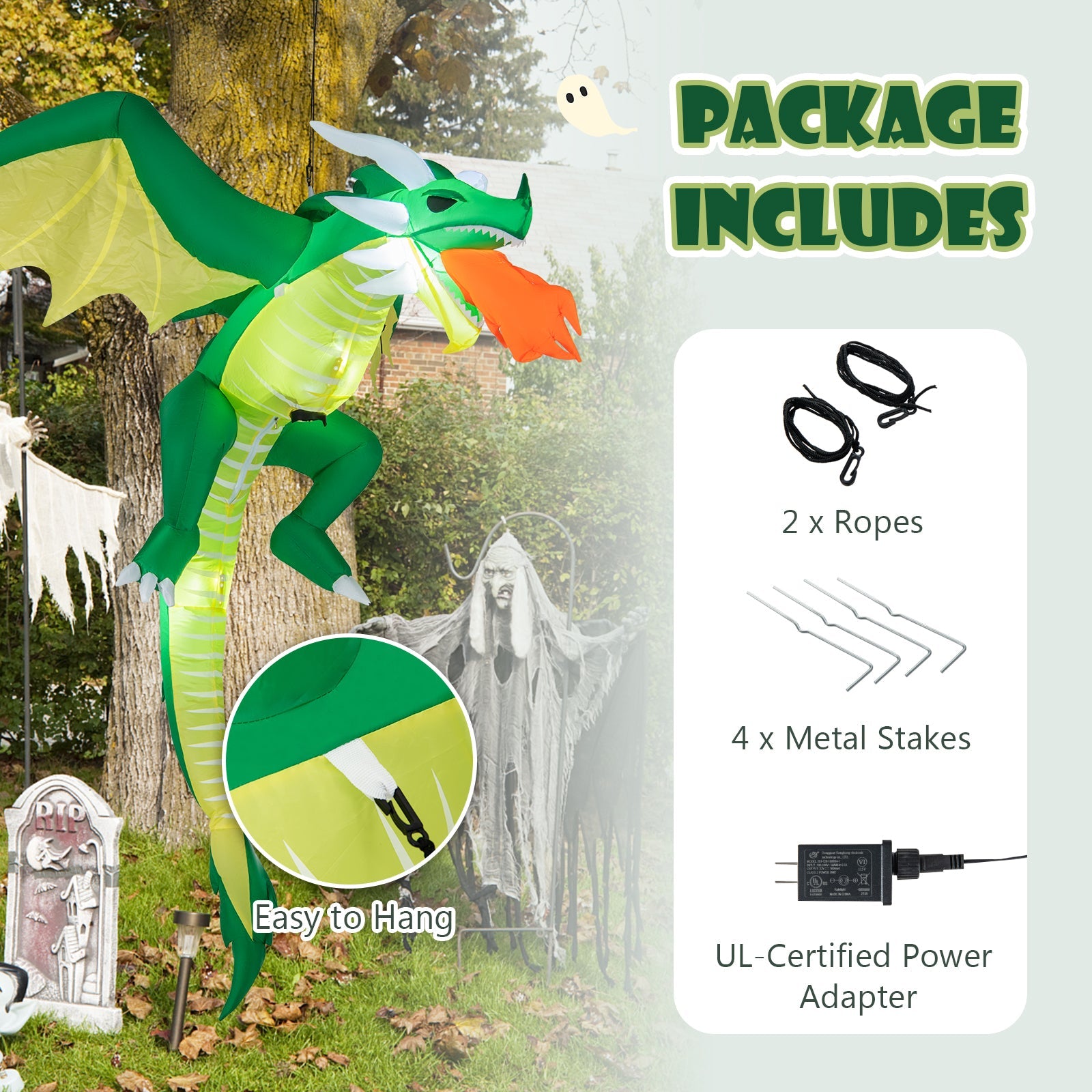 5 Feet Hanging Halloween Inflatable Dragon DirectDeals green dragon for outdoor decor on Tampa Home & Garden Store