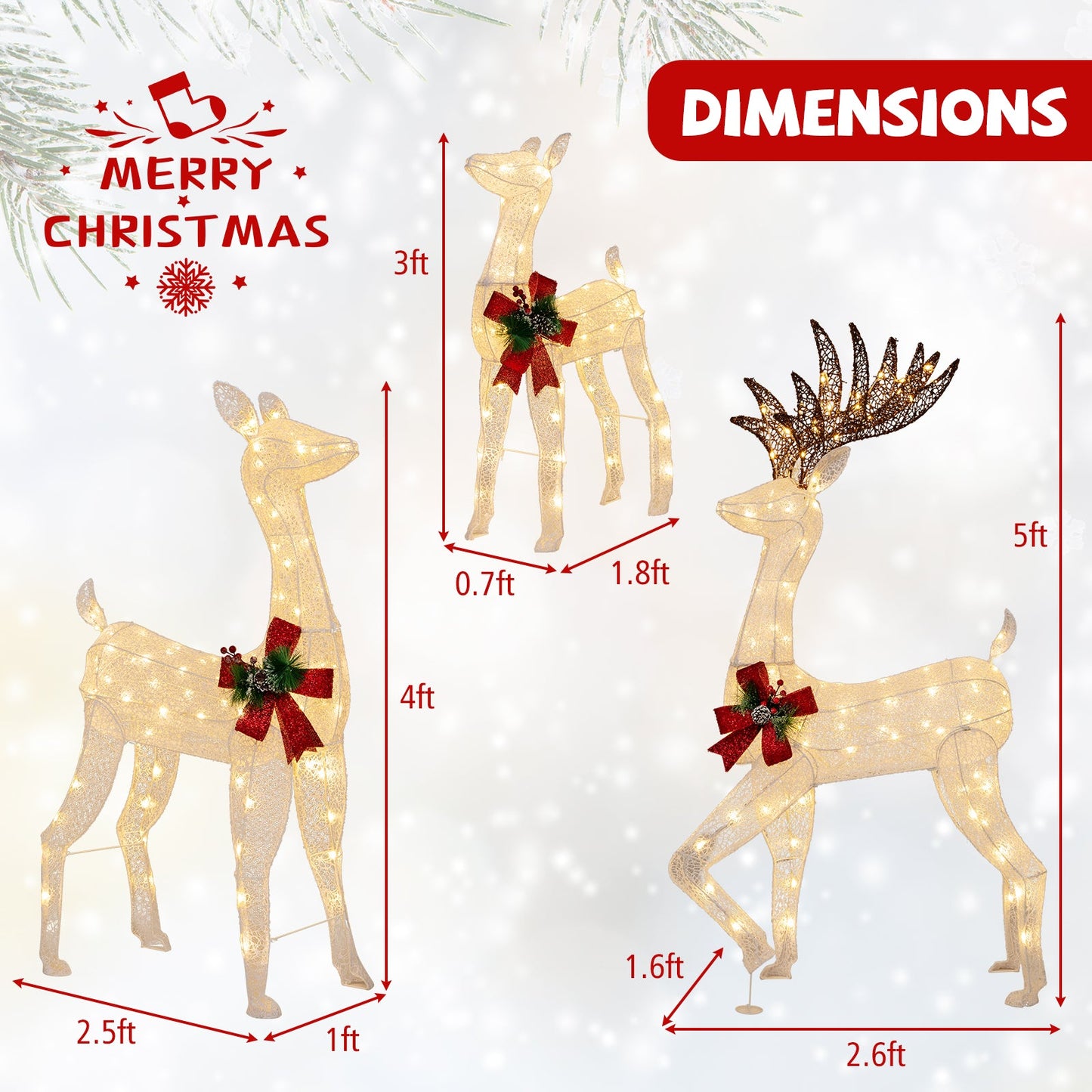 3-Piece Pre-lit Christmas Reindeer Family with 230 Warm White LED Lights DirectDeals on Tampa Home & Garden Store