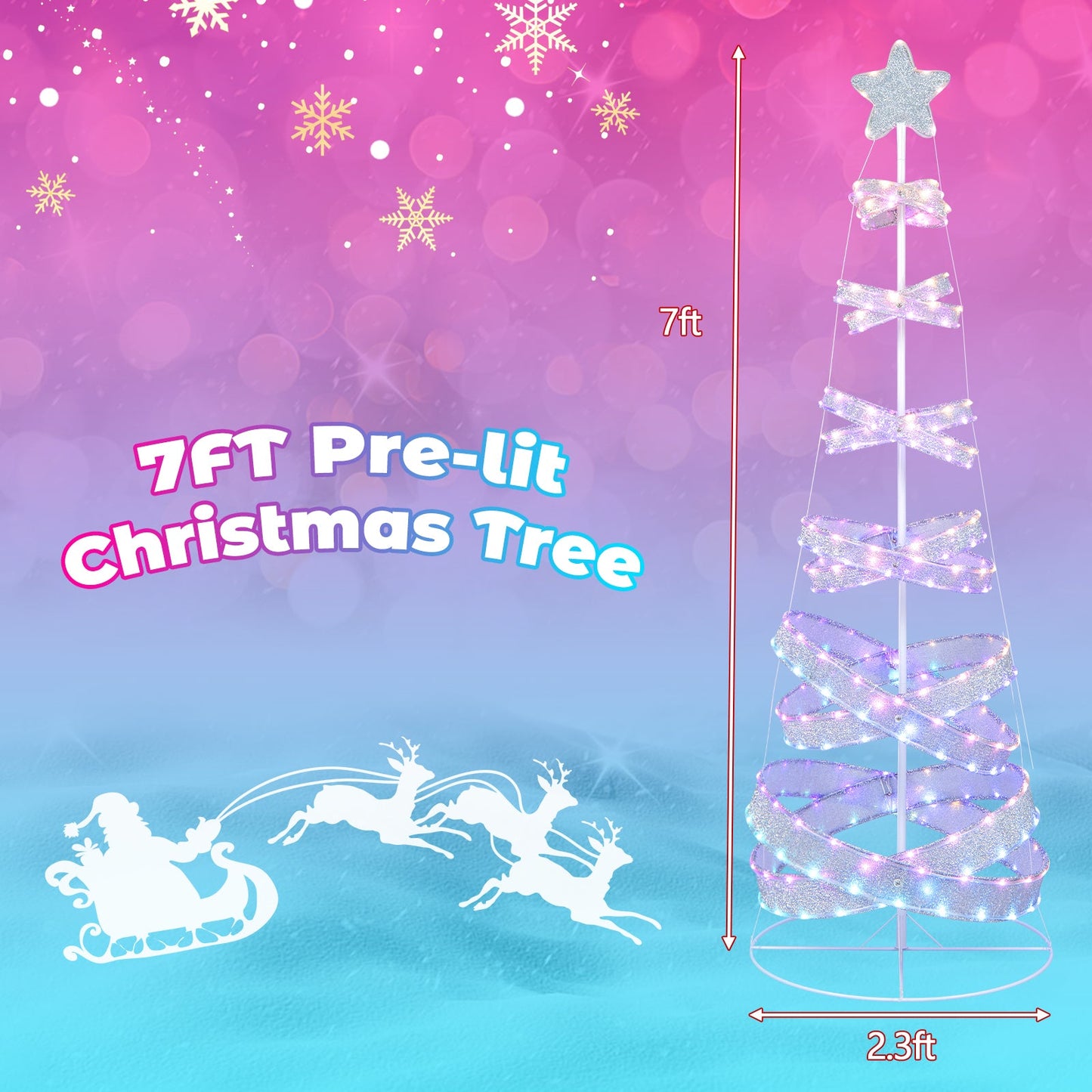 Árbol de Navidad espiral para exteriores de 7 pies para decoración de fiestas, Navidad y Año Nuevo
