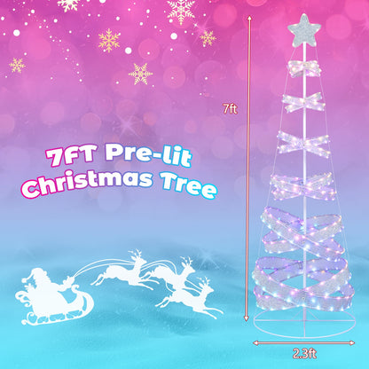 Árbol de Navidad espiral para exteriores de 7 pies para decoración de fiestas, Navidad y Año Nuevo