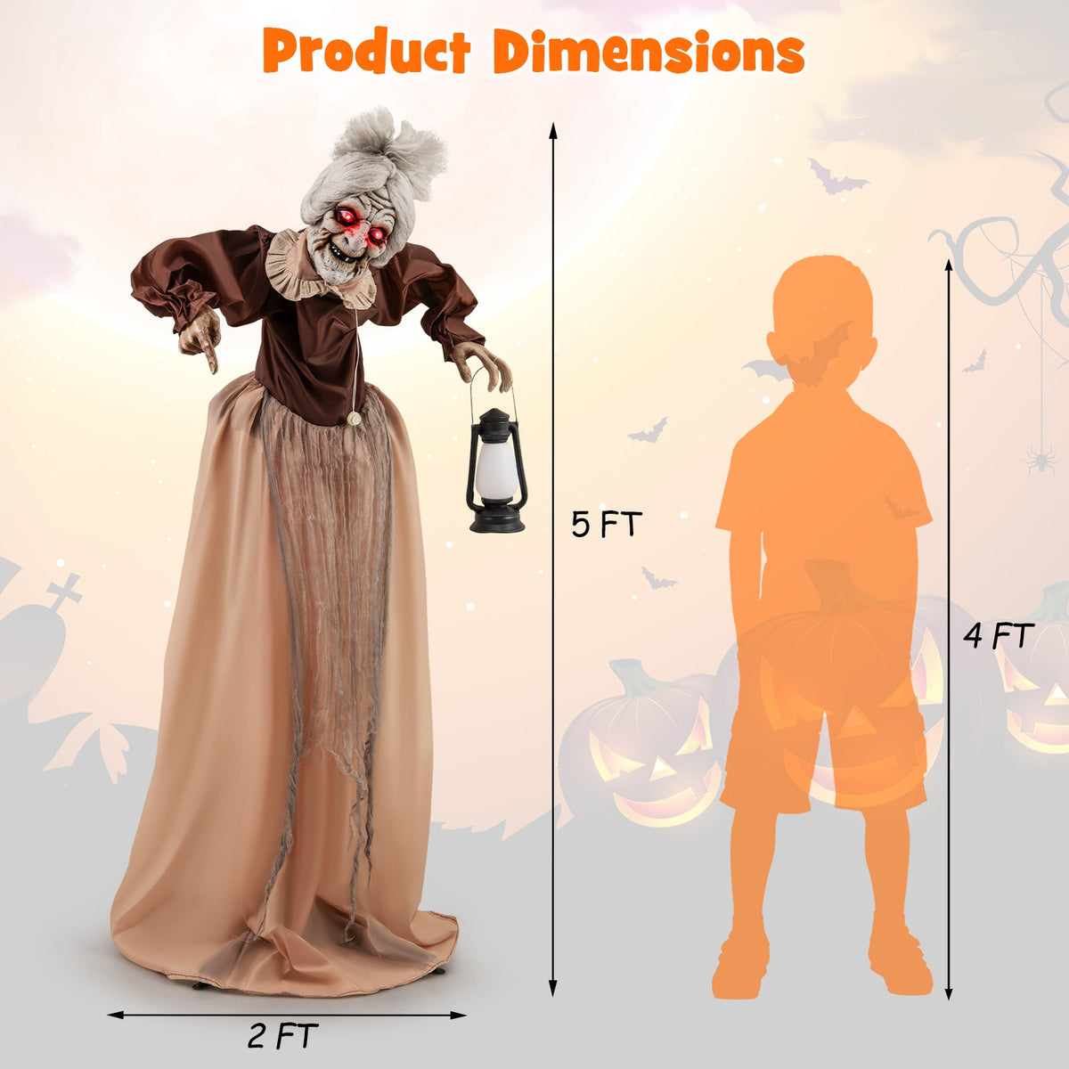 Life-size Halloween animatronic old hag prop moving and talking red eyes lantern DirectDeals on Tampa Home & Garden Store