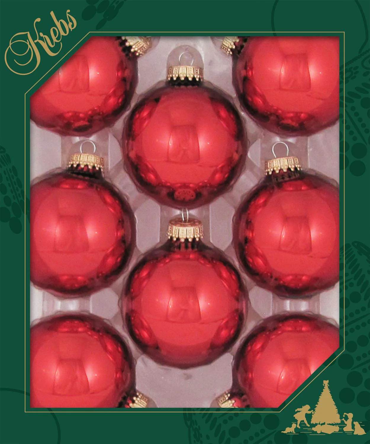 Krebs Christmas 2 5/8 inch red glass ball ornaments with gold caps, 8-pack on Tampa Home & Garden Store