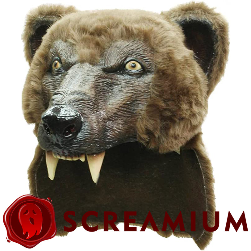 Cocaine Bear Costume mask brown fur with long fangs by SCREAMIUM Halloween Masks on Tampa Home & Garden Store