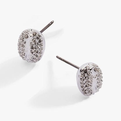 Coffee Bean Pave Crystal Stud Earrings Brass