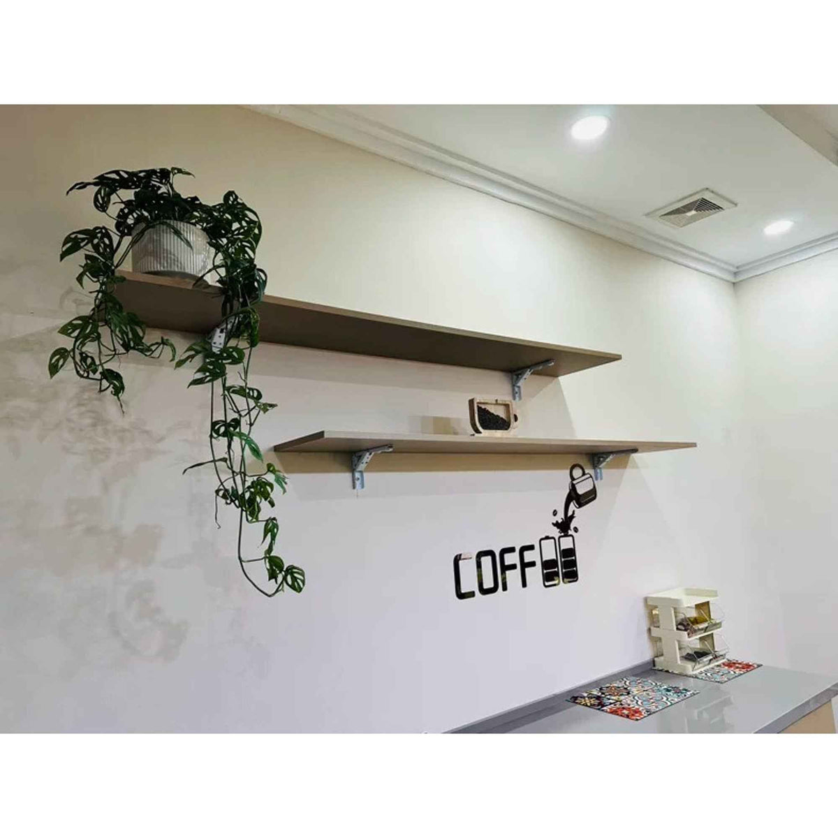 Coffee Shop Wall Decor self-adhesive acrylic art by Shaketea with bold black COFFEE lettering on Tampa Home & Garden Store