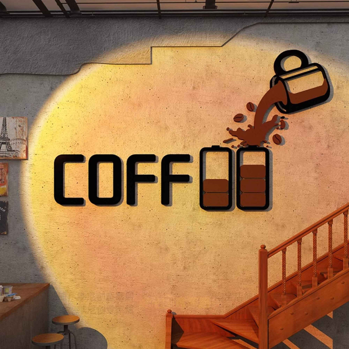 Coffee Shop Wall Decor self-adhesive acrylic art with bold COFFEE typography and pouring cup on Tampa Home & Garden Store