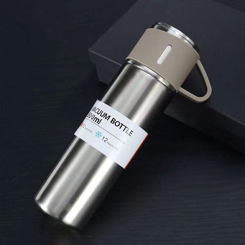 Stainless steel vacuum bottle 500ml with beige cap and built-in handle on Tampa Home & Garden Store