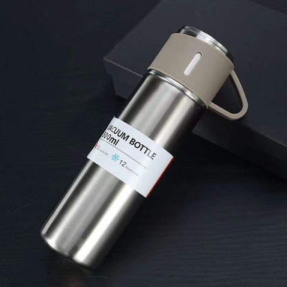 Stainless steel vacuum bottle 500ml with beige cap and built-in handle on Tampa Home & Garden Store