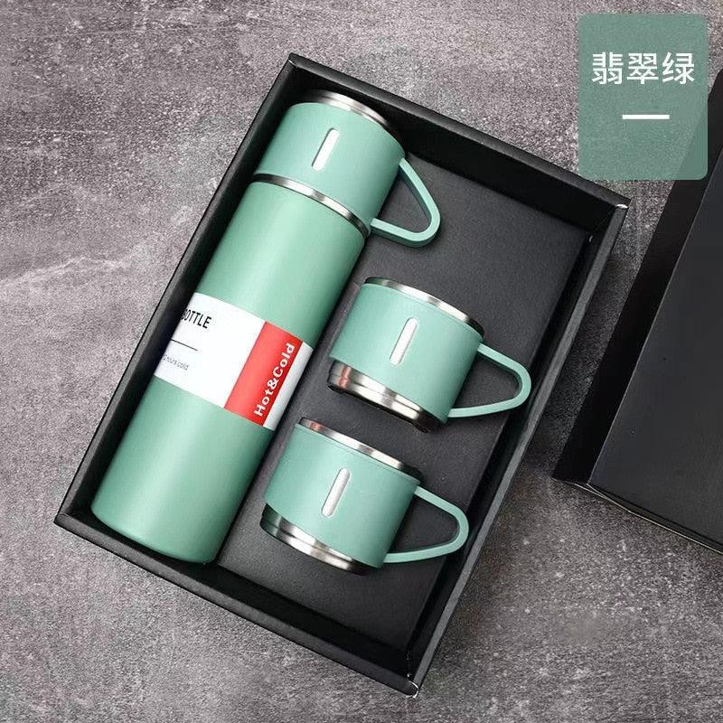 Stevvex 500ml mint green stainless steel thermos set with two cups, in-box gift kit on Tampa Home & Garden Store