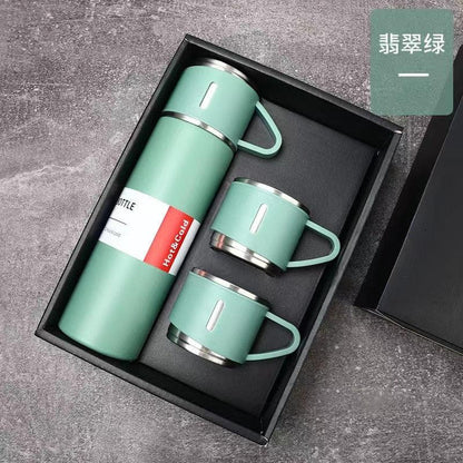 Stevvex 500ml mint green stainless steel thermos set with two cups, in-box gift kit on Tampa Home & Garden Store