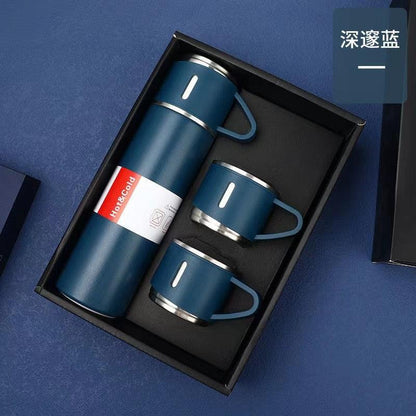 Stevvex 500ml blue stainless steel coffee thermos set with two cups and lid on Tampa Home & Garden Store