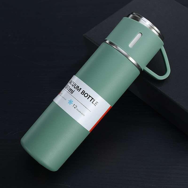 Stevvex vacuum bottle 500ml green stainless steel thermos with lid and carry strap on Tampa Home & Garden Store