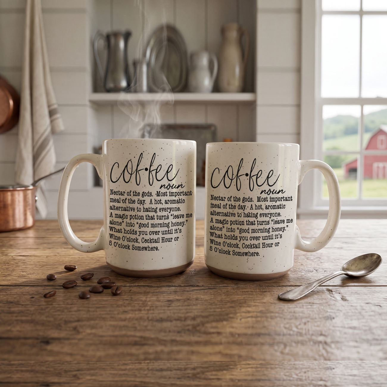 Gia Roma Coffee Def 16oz mugs set, white speckled ceramic with definition text, two mugs on Tampa Home & Garden Store