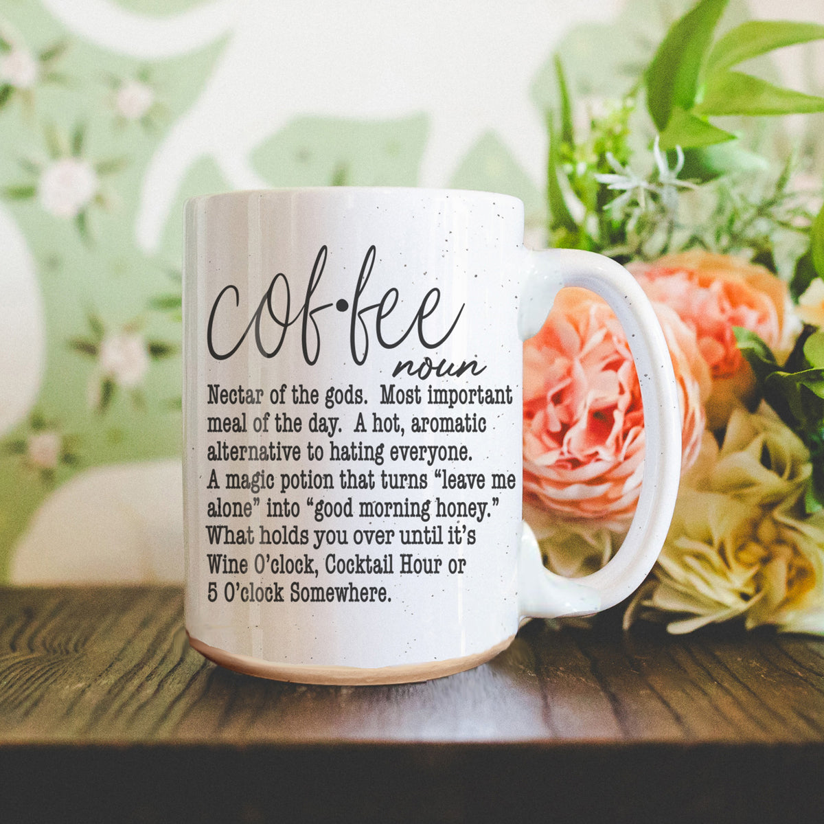 Coffee Def 16oz mug white speckled ceramic with printed coffee definition text on Tampa Home & Garden Store