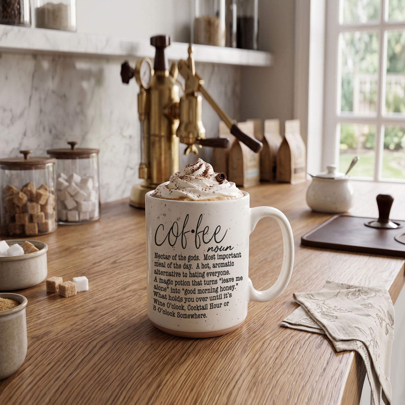 Gia Roma Coffee Def 16oz white ceramic mug with whipped cream topping on Tampa Home & Garden Store