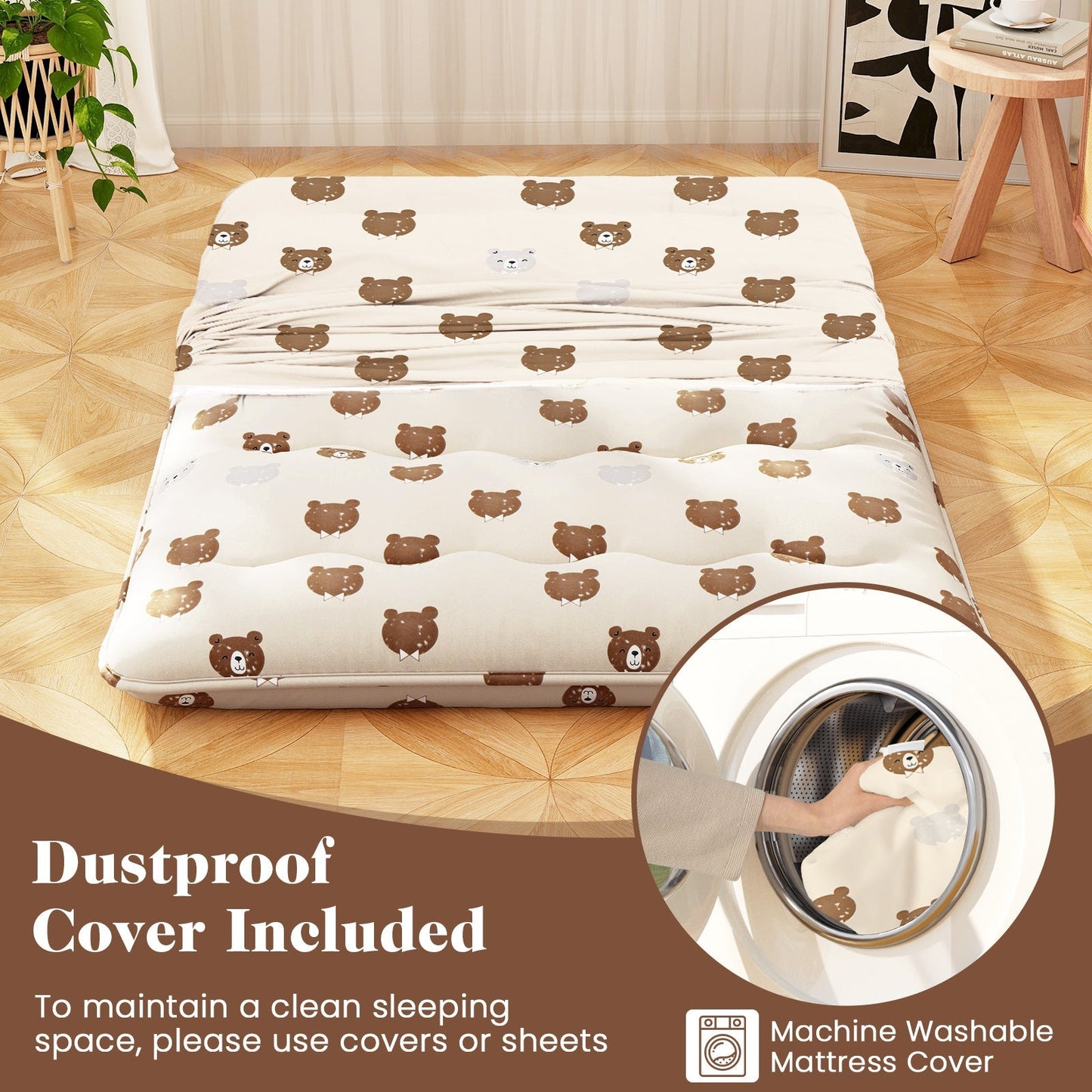 GemGear foldable futon mattress with white bear-print washable cover and carry bag for camping on Tampa Home & Garden Store
