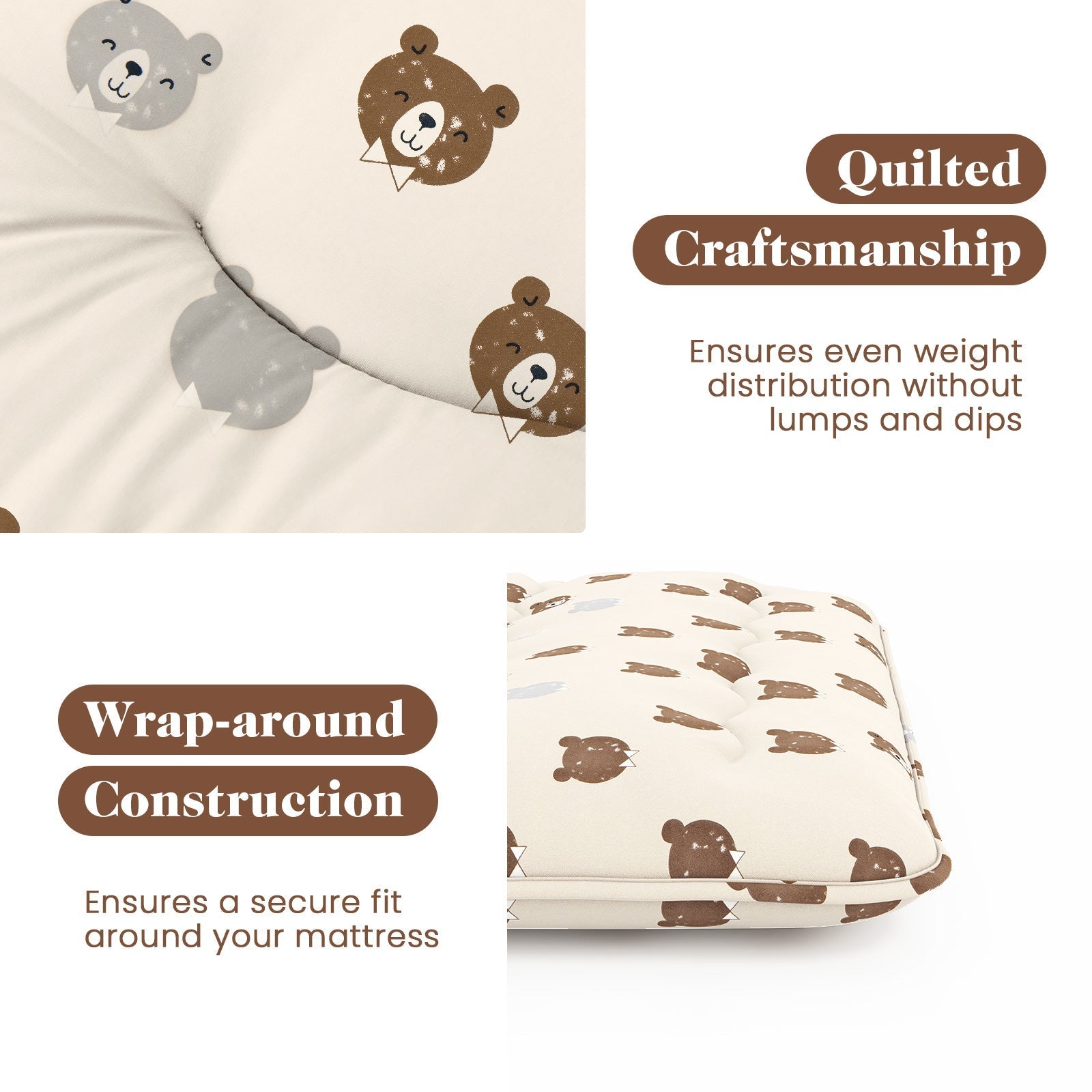 GemGear foldable futon mattress with bear-print cream fabric, washable cover and carry bag on Tampa Home & Garden Store
